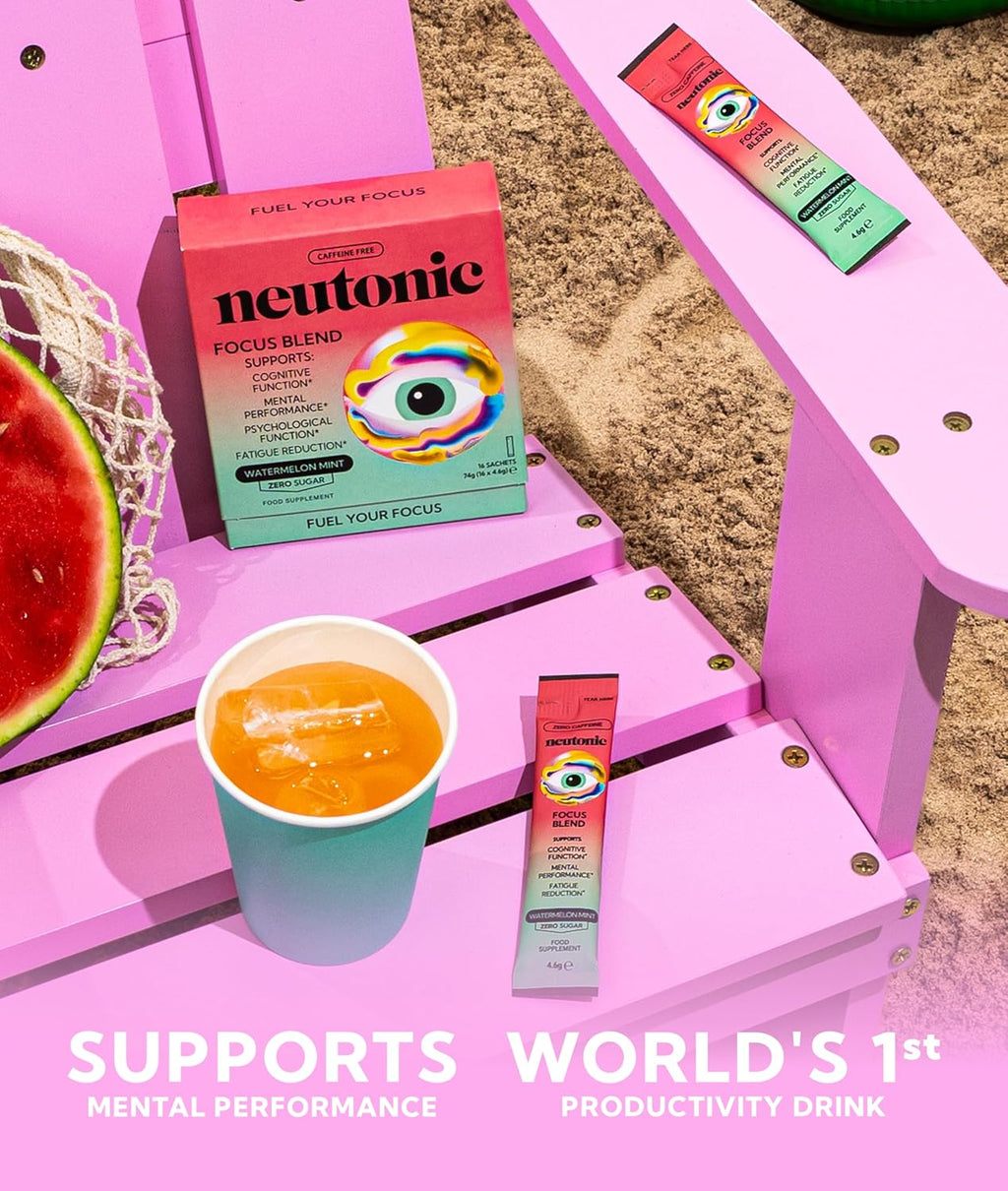 Neutonic Nootropic Focus Blend Powder - Sabor Menta Sandía, 16 sticks - Sin cafeína, Sin azúcar