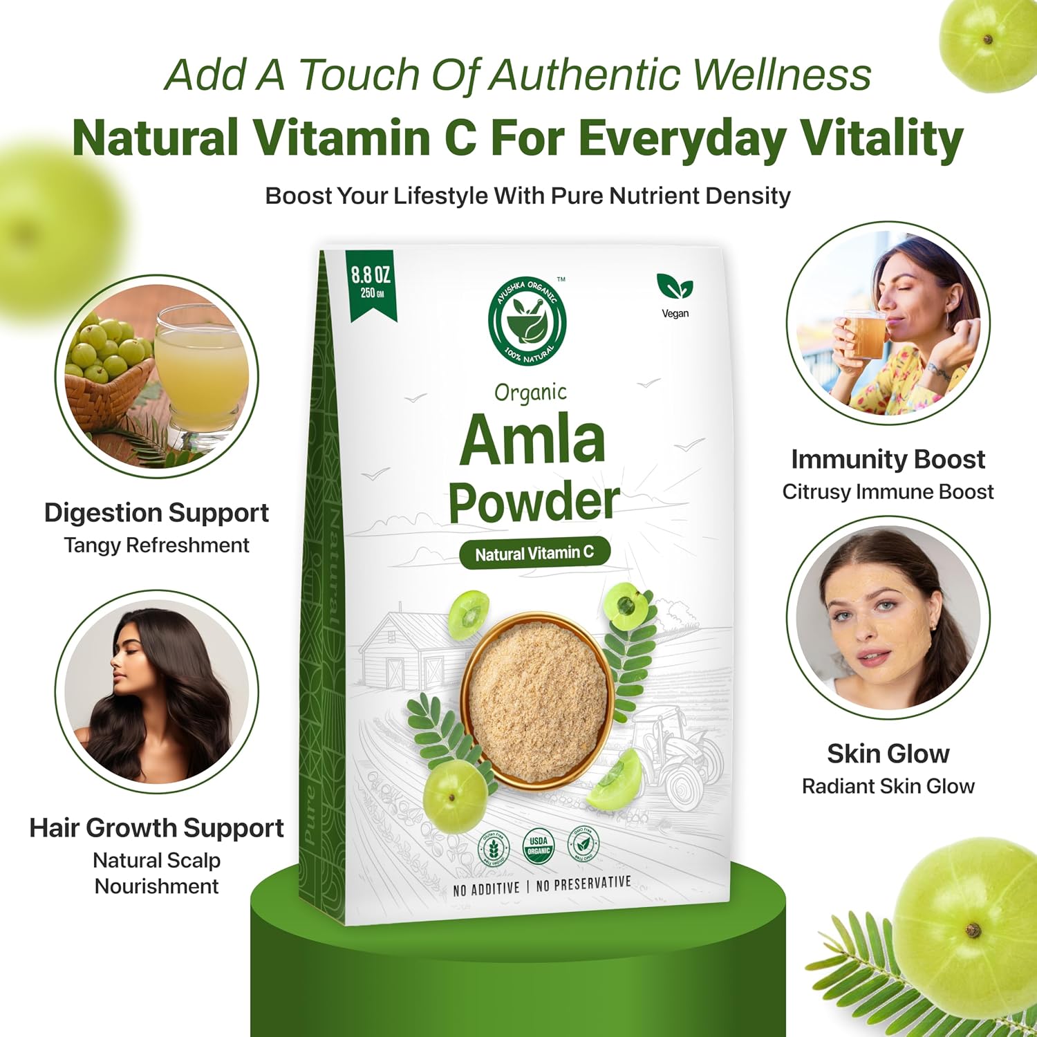Ayushka Organic Amla Powder (Amalaki) 500g - USDA Organic Indian Gooseberry Powder