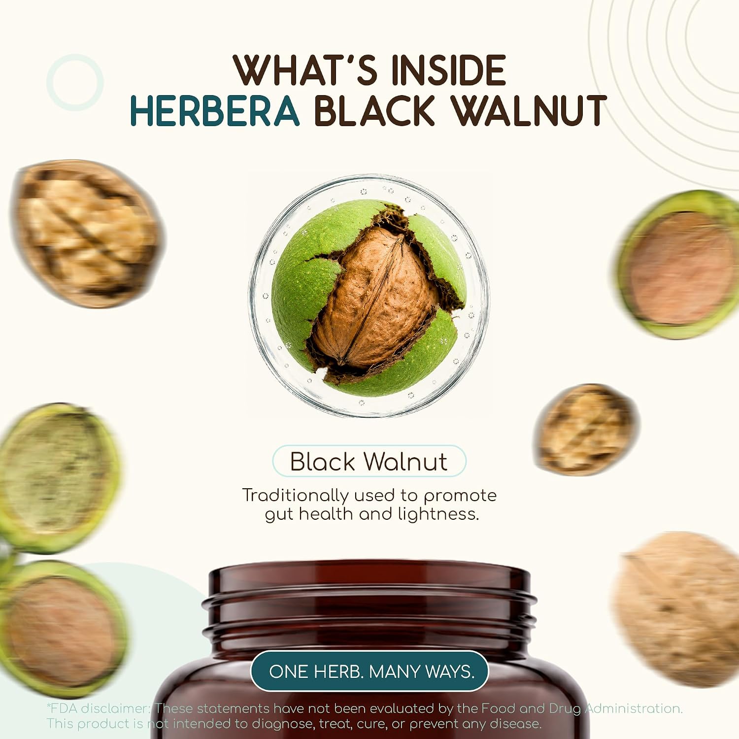 HerbEra Black Walnut 500 mg - Cápsulas Veganas Orgánicas USDA - Apoyo Digestivo y Antioxidante (120 Cápsulas)