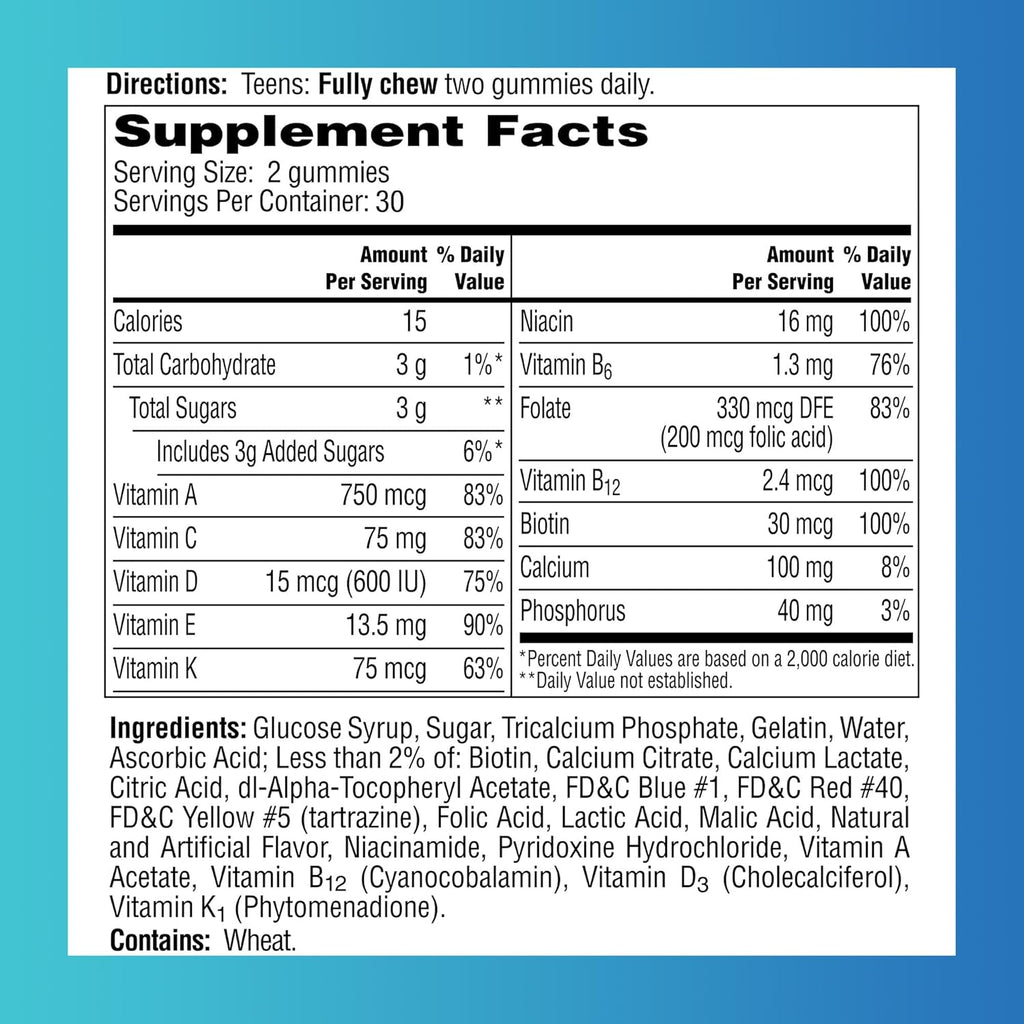 One A Day Teen for Him Multivitamin Gummies para Adolescentes Varones, 60 Gominolas