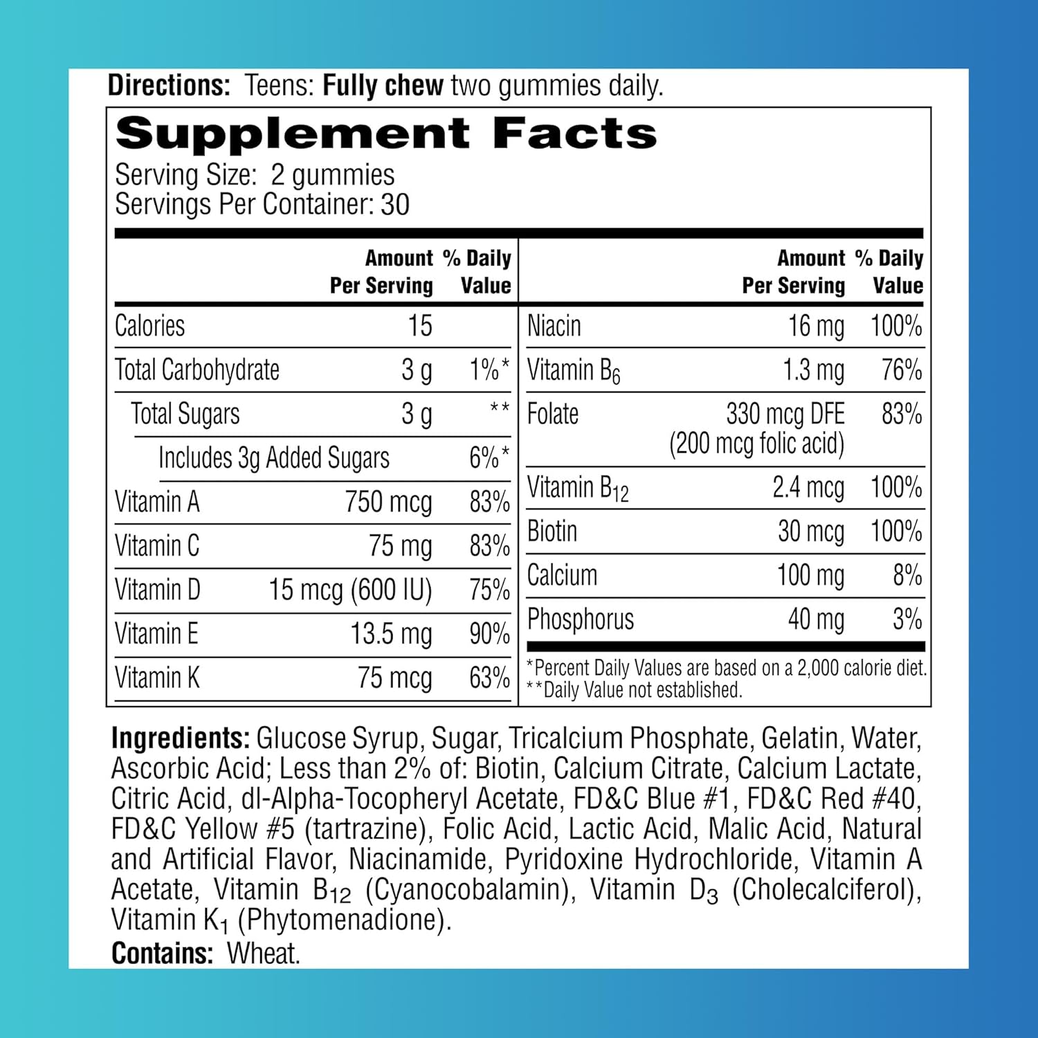 One A Day Teen for Him Multivitamin Gummies para Adolescentes Varones, 60 Gominolas