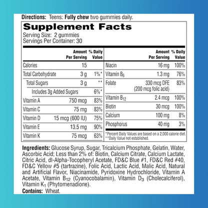 One A Day Teen for Him Multivitamin Gummies – Vitamina C: contribuye al funcionamiento normal del sistema – Image 2