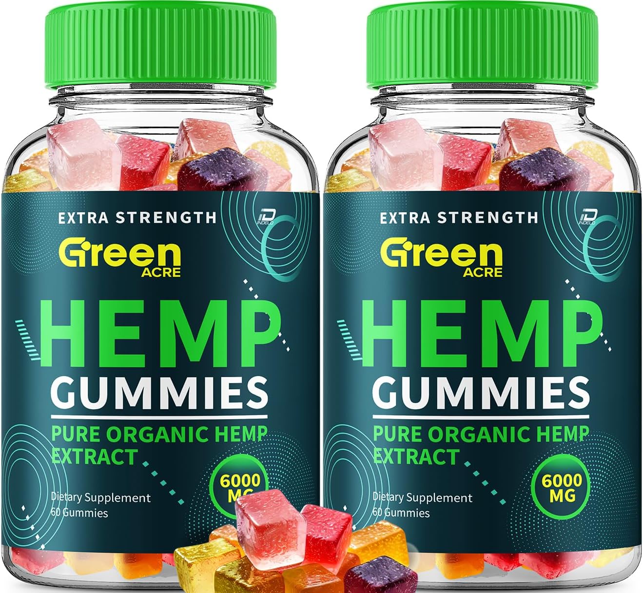 Green Acre Hemp Gummies - Complemento Alimenticio con Extracto de Semilla de Cáñamo, 120 Gomitas (2 Paquetes)