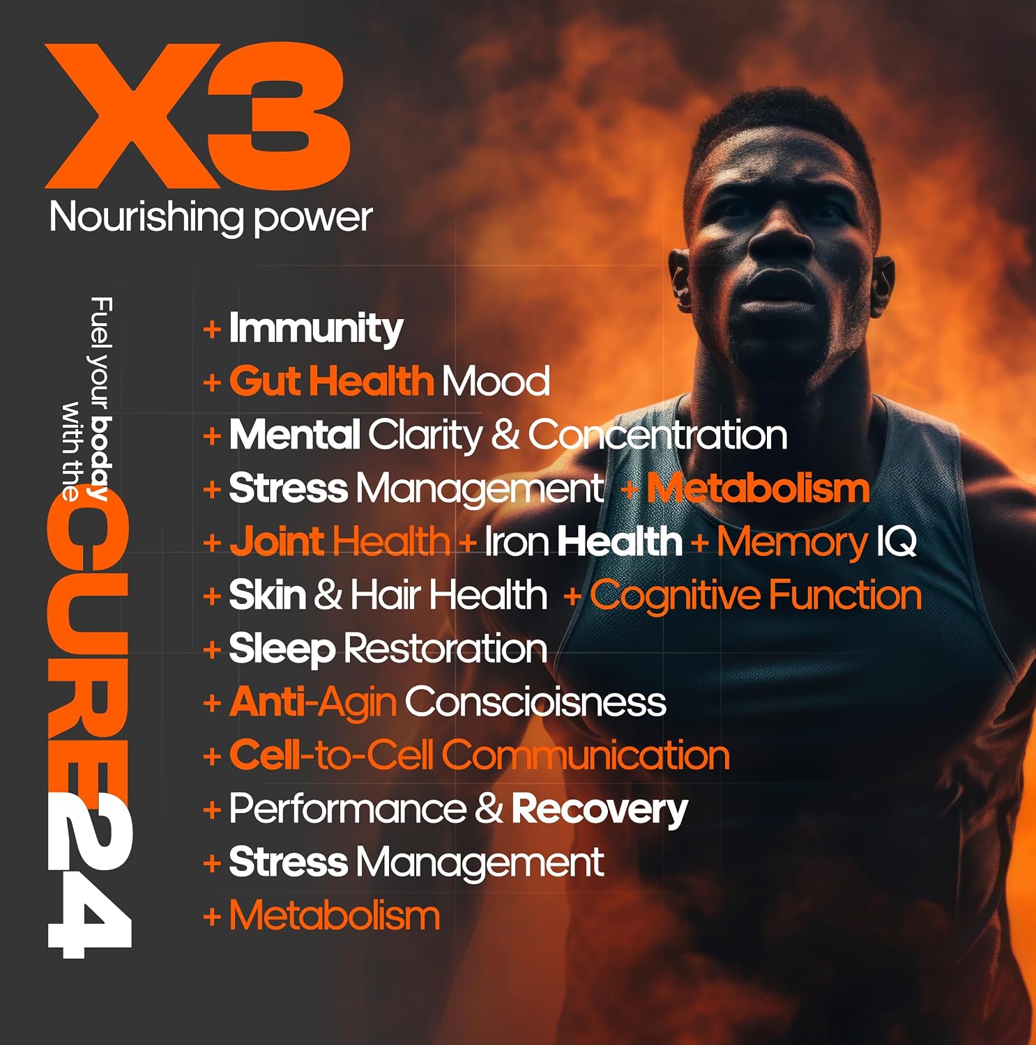 Cure24 Bovine Colostrum X3 Supplement Powder for Humans, 100% Pure Whole Natural Grass Fed Superfood, High IgG, Plus Probiotic & Prebiotic, Strawberry