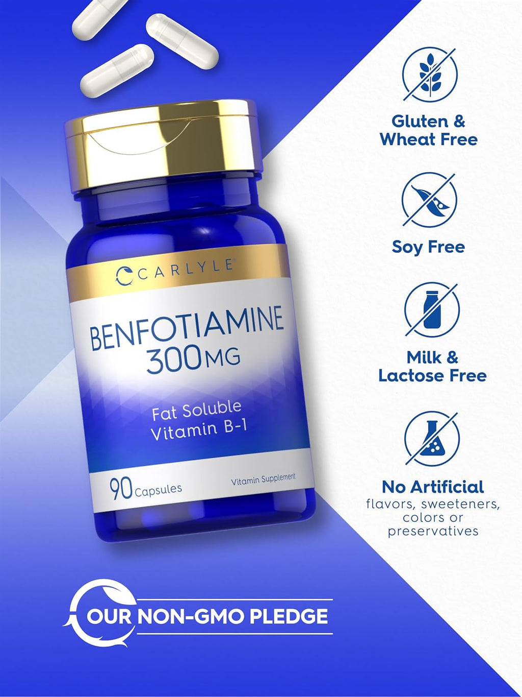 Carlyle Benfotiamina 300mg | 90 Cápsulas | Vitamina B1 Liposoluble | Sin Gluten, Sin OGM