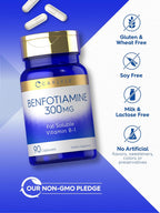 Carlyle Benfotiamina 300mg | 90 Cápsulas | Vitamina B1 Liposoluble | Sin Gluten, Sin OGM