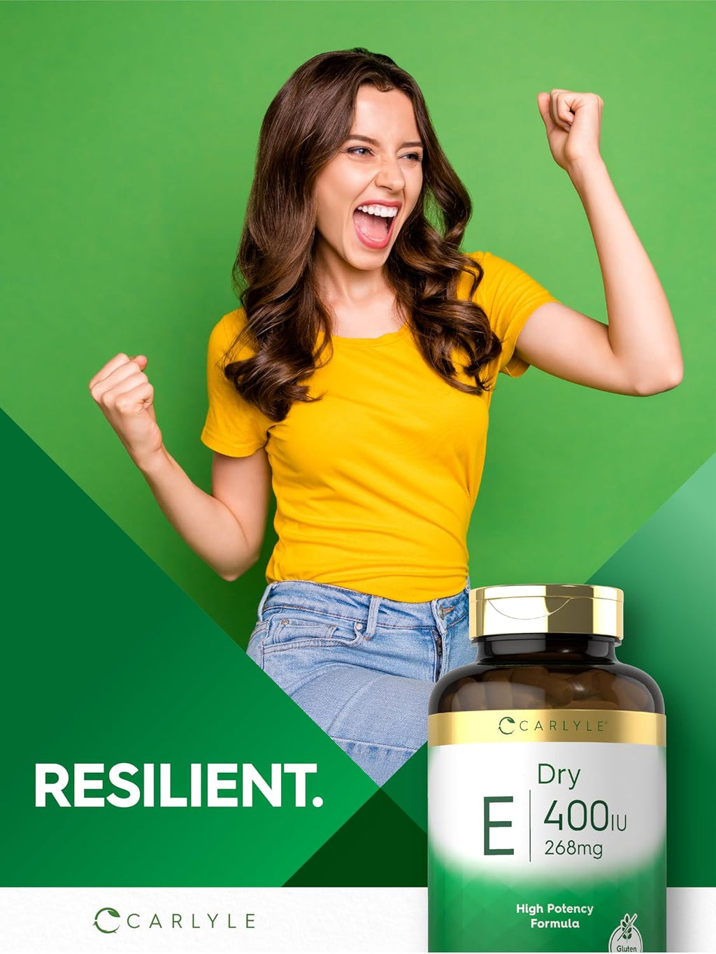 Carlyle Dry Vitamin E 400 UI | 120 Cápsulas | D-Alfa Tocoferilo | Fórmula de Alta Potencia | No-GMO y Sin Gluten