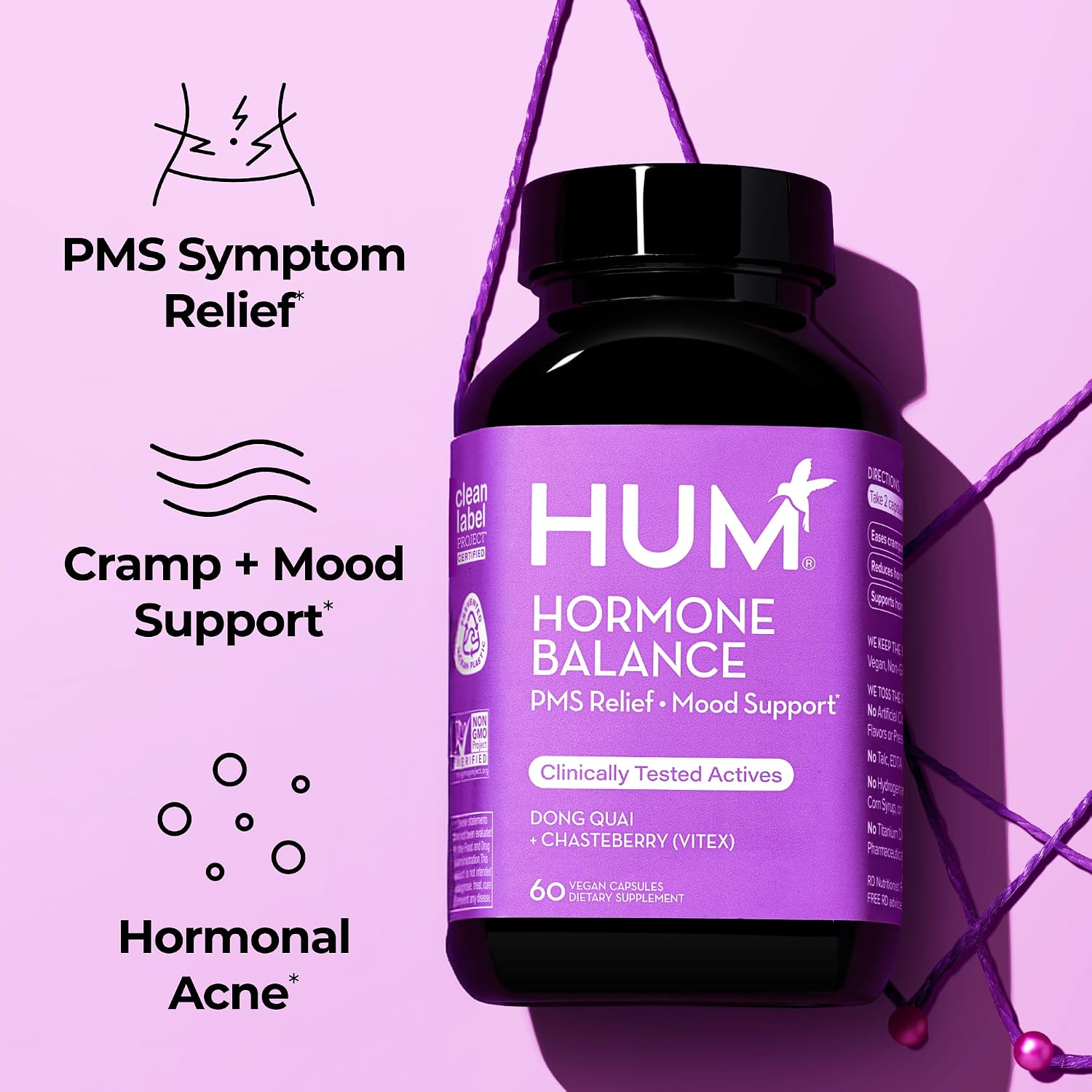 HUM Hormone Balance for Women - Supplement with Chasteberry and Dong Quai - 60 Capsules