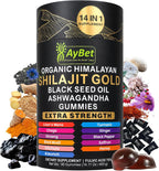 Organic Himalayan Shilajit Gold Gummies for Men and Women, Black Seed Oil, Ashwagandha, Ginseng, Turmeric, Gokshura, Lion's Mane, Lab Tested, No Sugar Added, Halal, 90Gummy