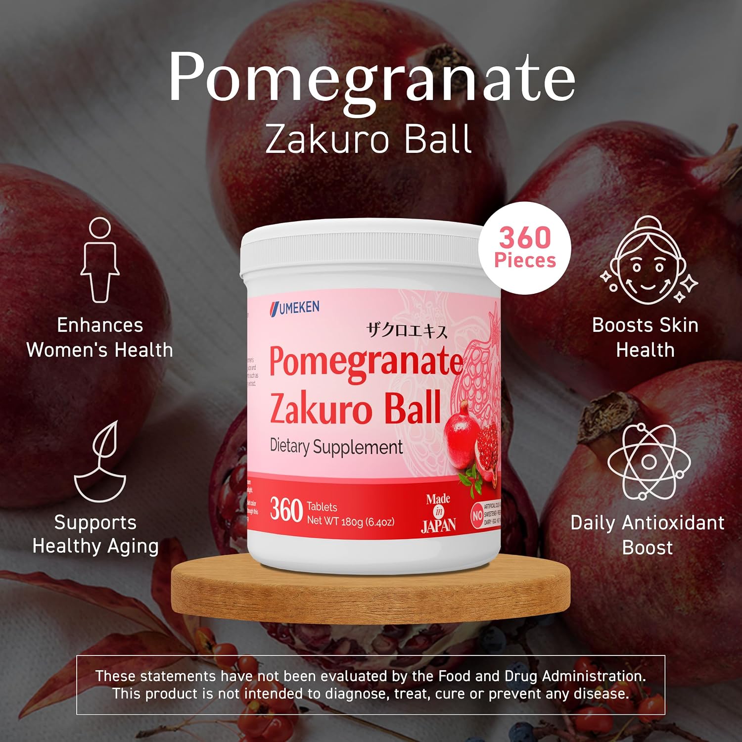 Umeken Pomegranate Balls – Suplemento masticable de granada para mujeres (360 comprimidos)