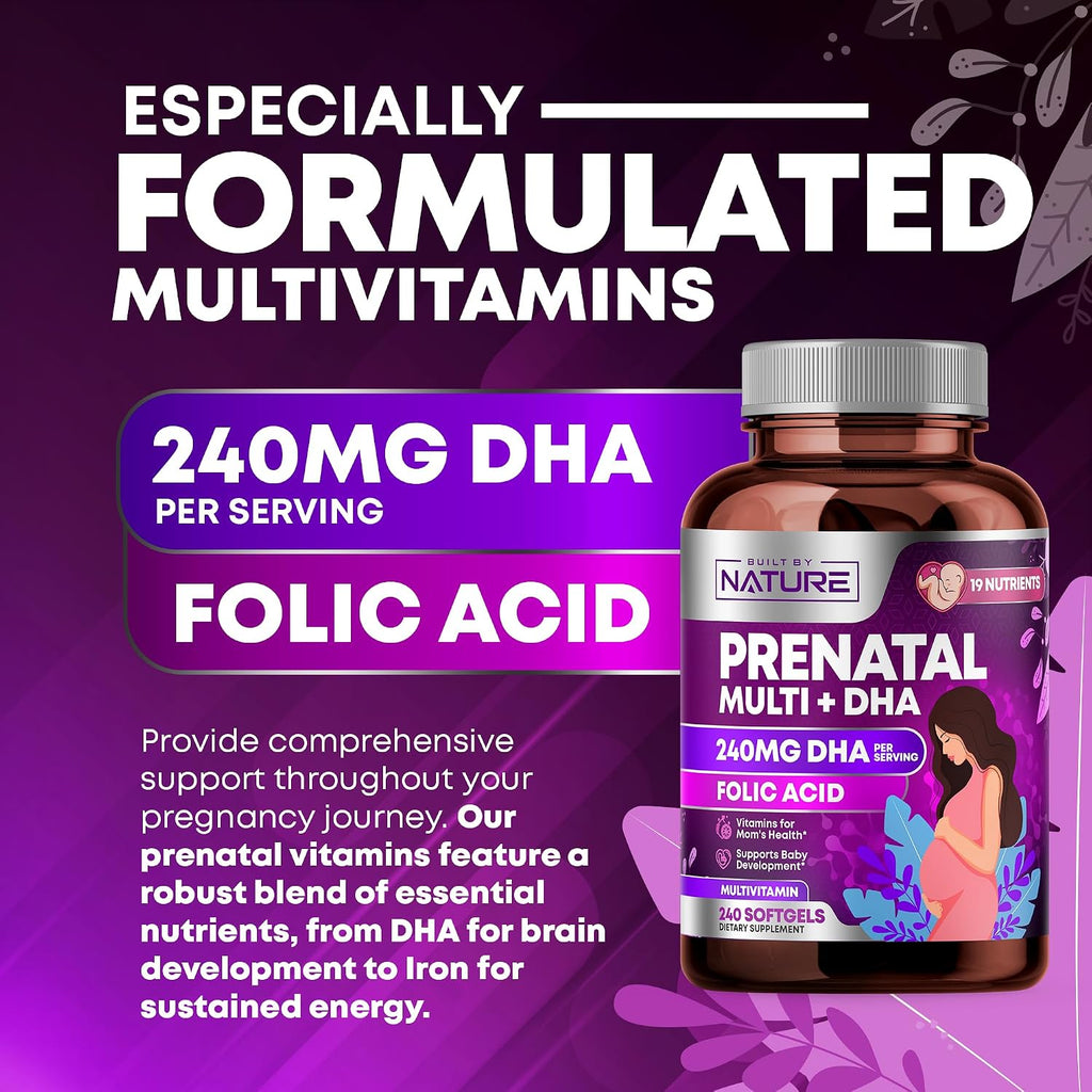 Built by Nature Vitaminas Prenatales para Mujeres, 240 Cápsulas Blandas