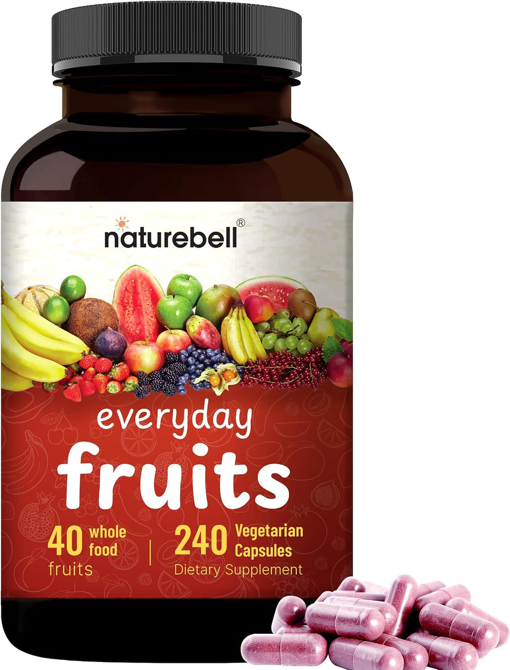 Fruit and Veggies Supplement – 480 Cápsulas Vegetarianas | Mezcla de 40 Frutas y Verduras Enteras | Fórmula Superfood Natural con Vitaminas y Minerales – No Transgénico