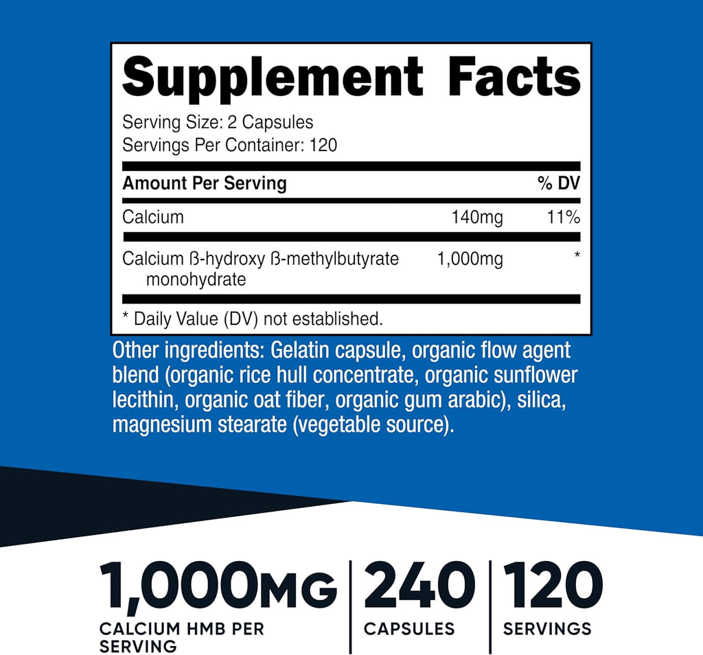 Nutricost HMB (Beta-Hidroxi Beta-Metilbutirato) 1000 mg - 240 Cápsulas