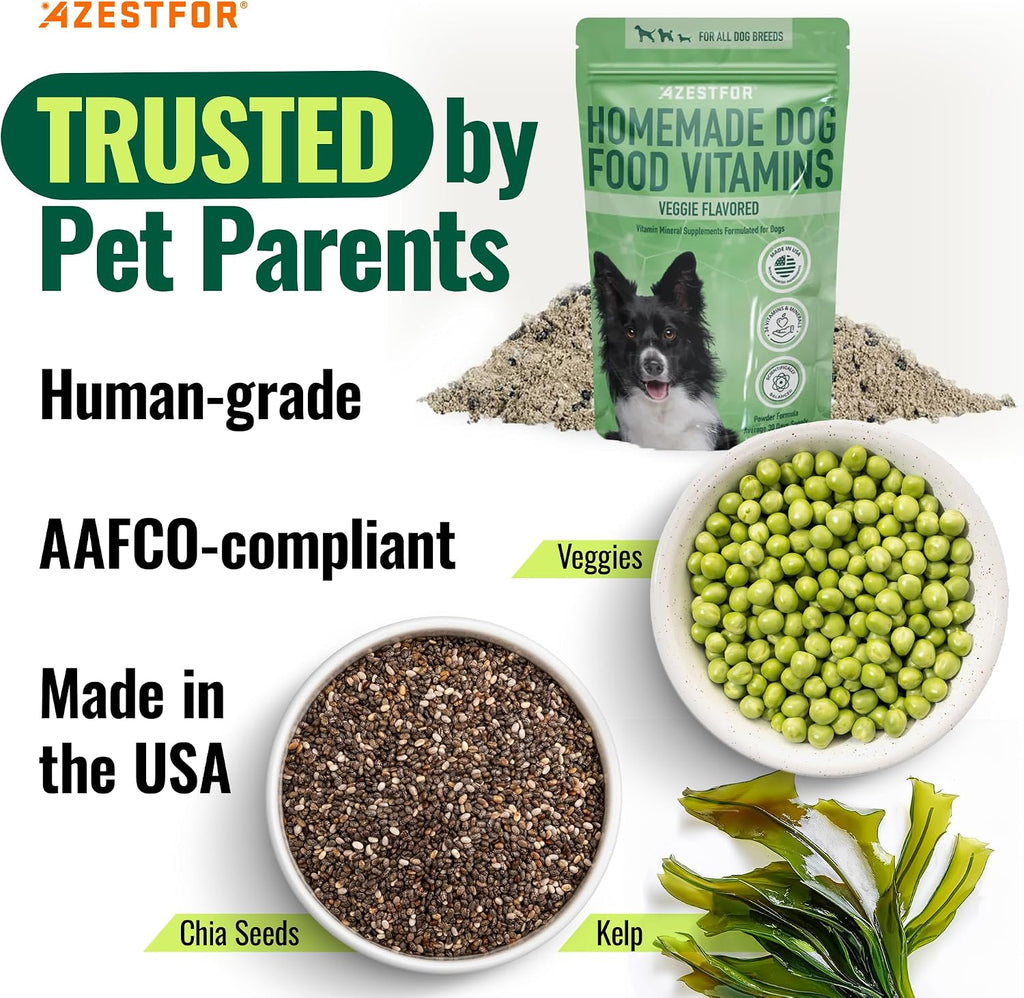 Polvo Pre-Mezcla de Vitaminas para Comida Casera de Perros – 24 Nutrientes Esenciales – Suplemento para Raw, BARF y Sin Granos – Todas las Razas y Edades – 16 oz Sabor Vegetal