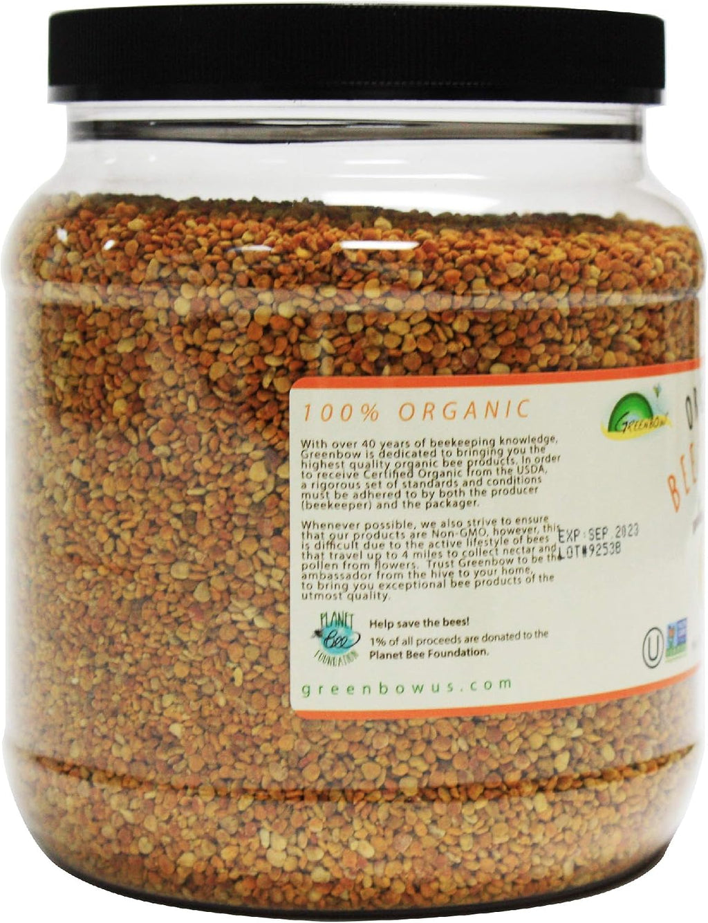 Polen de Abeja Orgánico Greenbow - 100% USDA Orgánico, No GMO, Halal, Kosher, Natural - Superalimento con Proteínas, Vitaminas y Minerales - Sin Gluten - 1000g