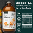 Natural Force Pure Vitamin D – Líquido D3 y K2 con MCT de Coco – 1,000 UI – Vegano – Sabor Naranja Crema – 473 ml