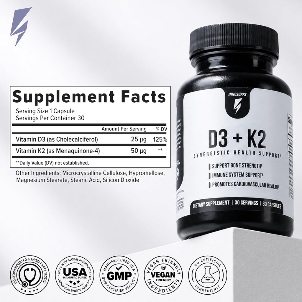 Inno D3+K2 - Vitamina D3, K2 y Magnesio (30 Cápsulas)