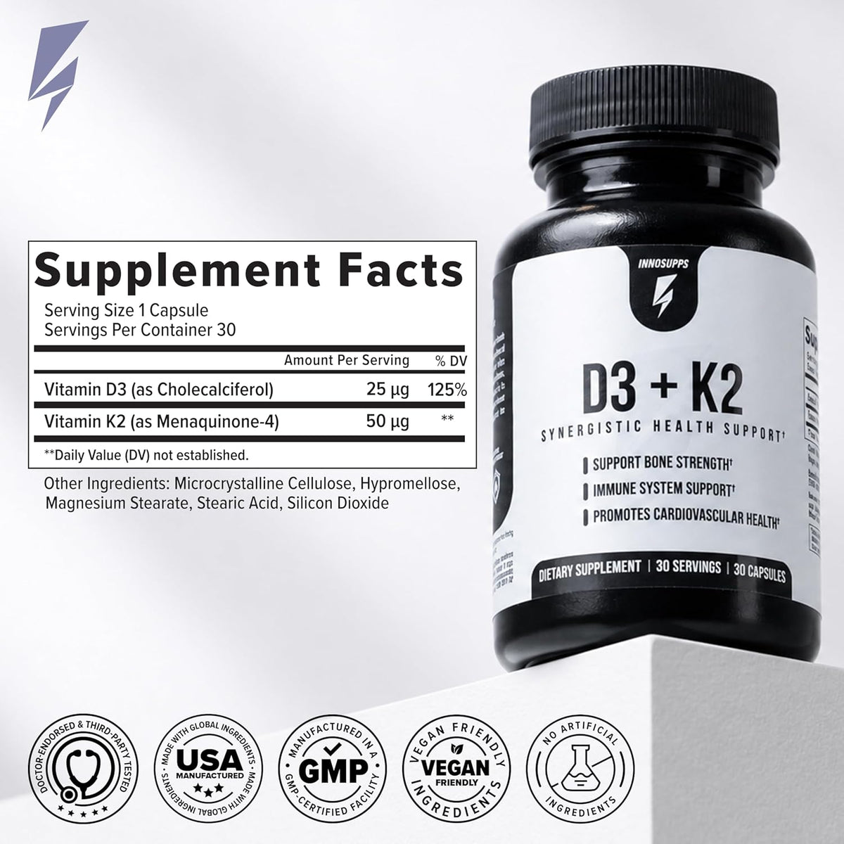 Inno D3+K2 - Vitamina D3, K2 y Magnesio (30 Cápsulas) – Image 4