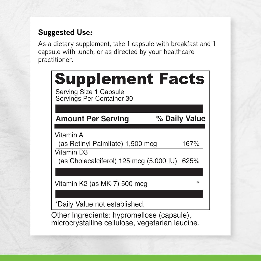 DAVINCI Labs ADK - Suplemento con Vitaminas A, D3 y K2 (MK-7) - 30 Cápsulas Vegetarianas