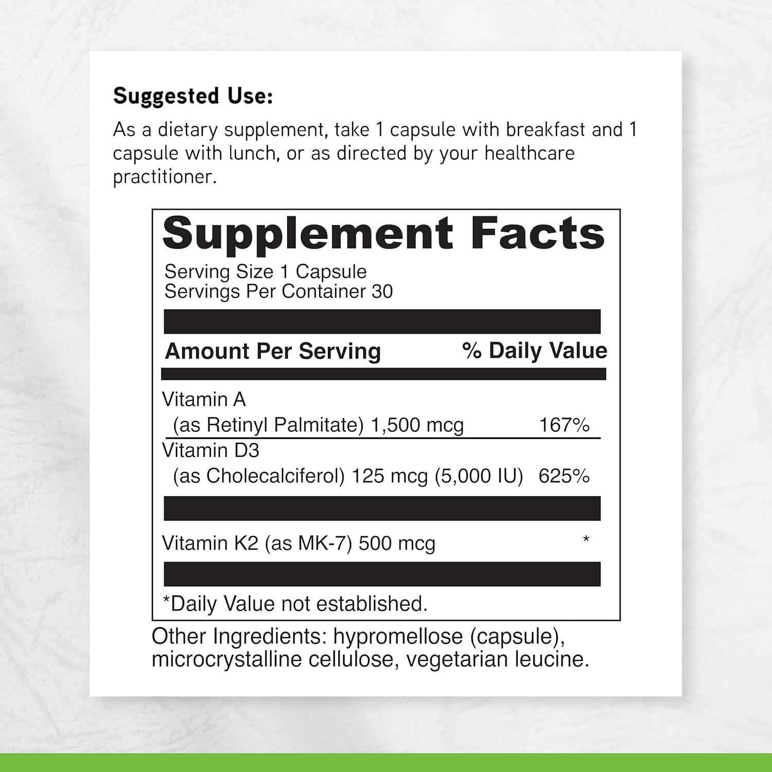 DAVINCI Labs ADK - Suplemento con Vitaminas A, D3 y K2 (MK-7) - 30 Cápsulas Vegetarianas
