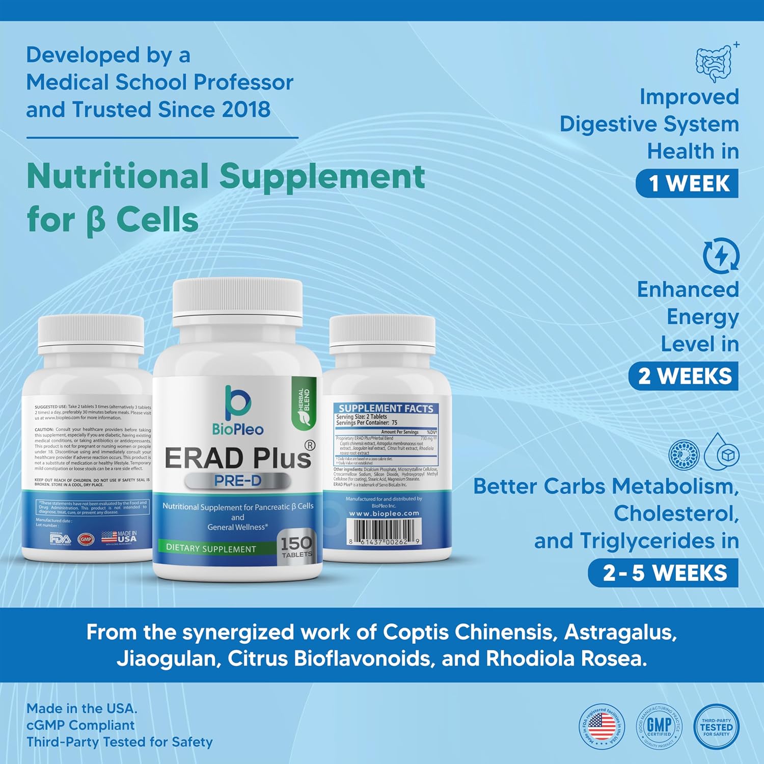 ERAD Plus Pre-D Suplemento Nutricional para Apoyo Metabólico (150 Comprimidos)