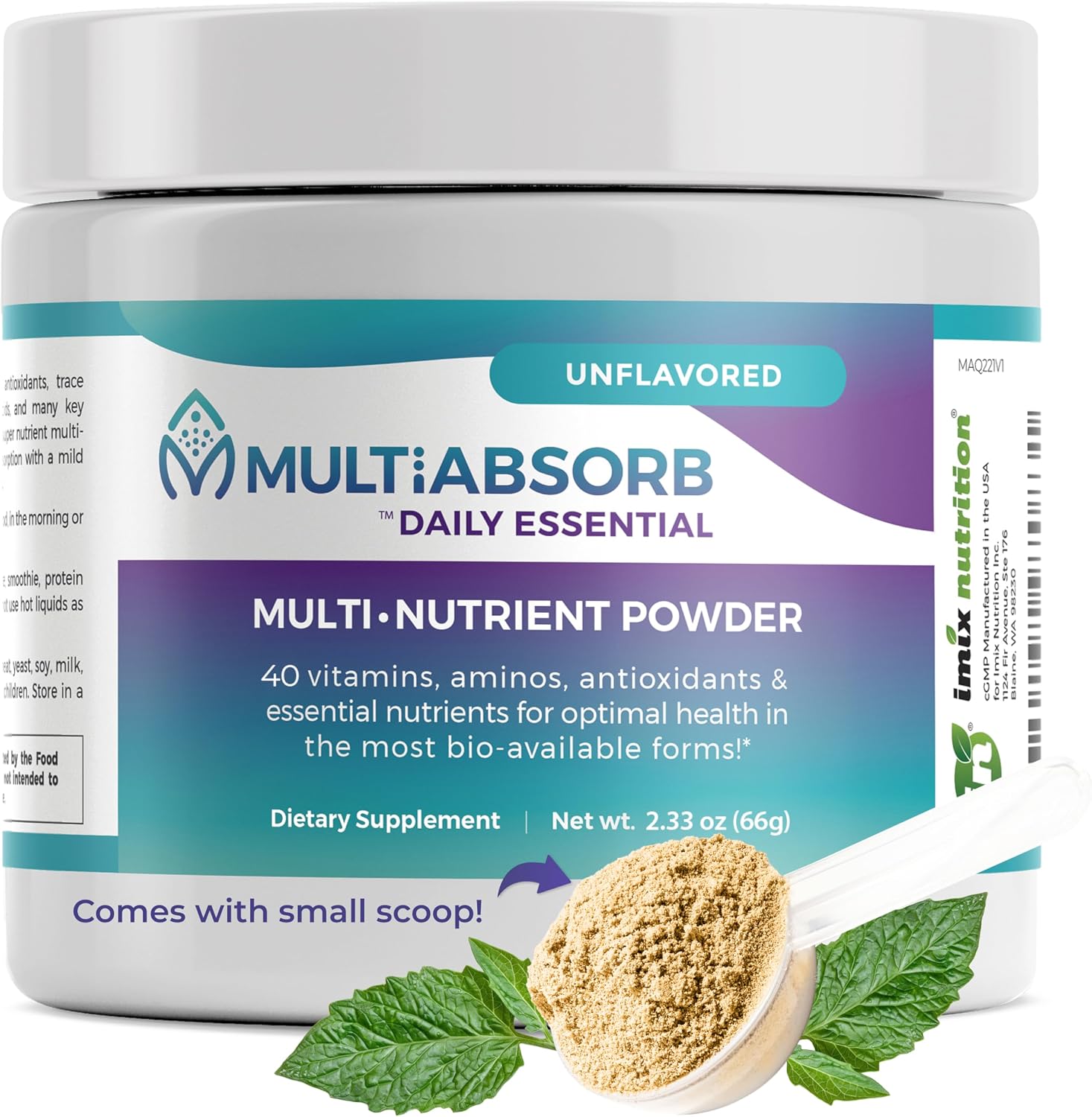 MultiAbsorb Daily Essential - Polvo Multinutriente, Vitaminas y Minerales, 30 Dosis (Sin Sabor)