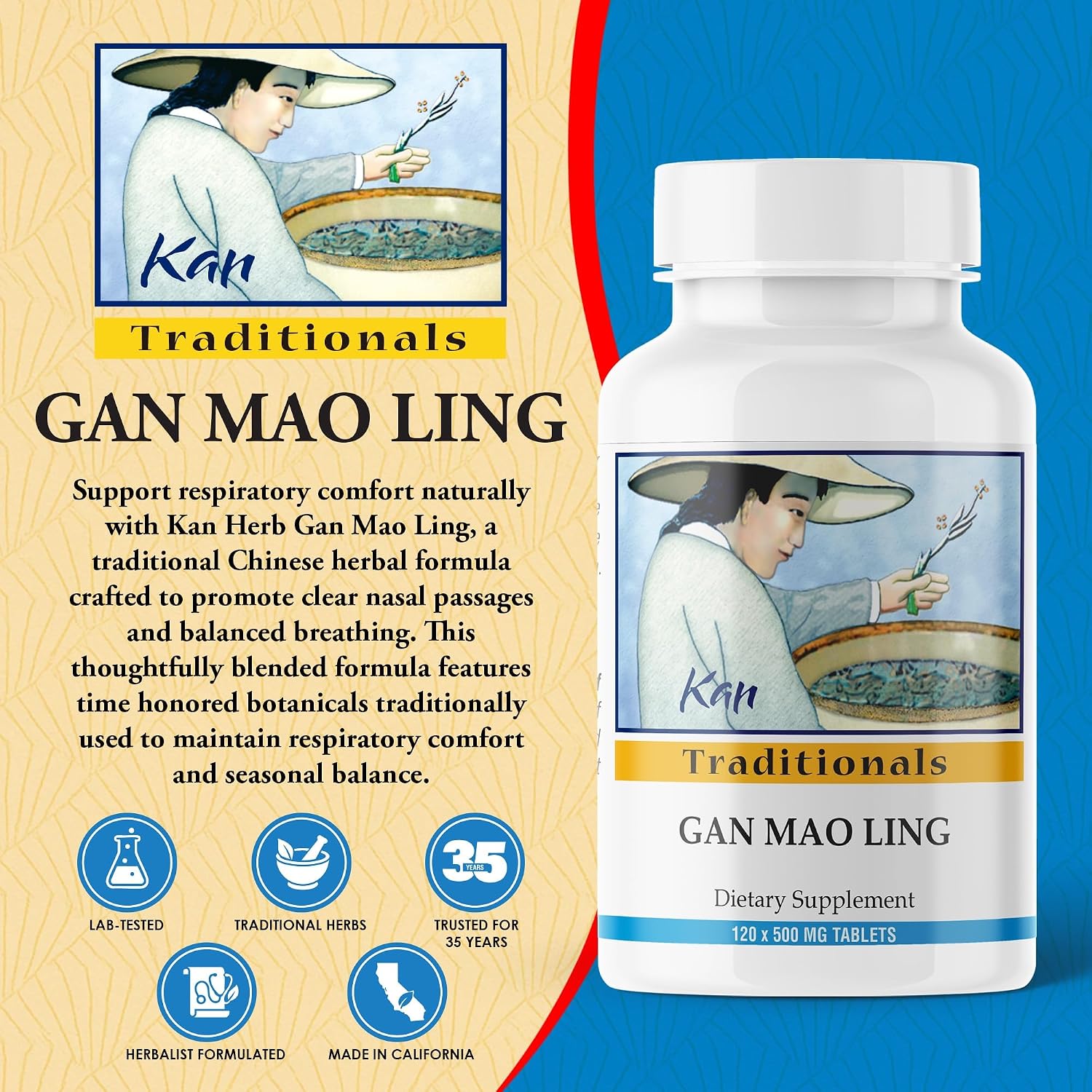 Kan Herbs Company Comprimidos Gan Mao Ling – Mezcla herbal tradicional china con Isatis, Crisantemo y Madreselva, 120 comprimidos