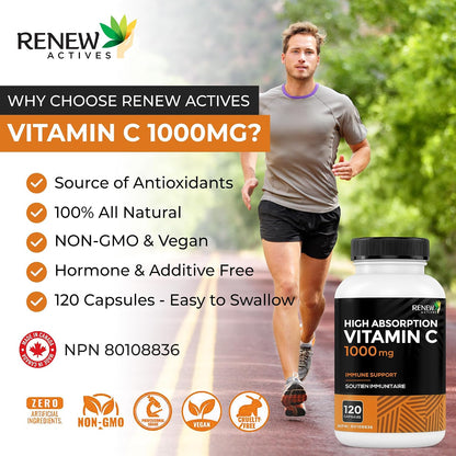 RENEW ACTIVES Maximum Strength Vitamina C 1000 mg por ración – Antioxidante y Refuerzo Inmunitario – No-GMO, Sin Azúcar, 120 – Image 5