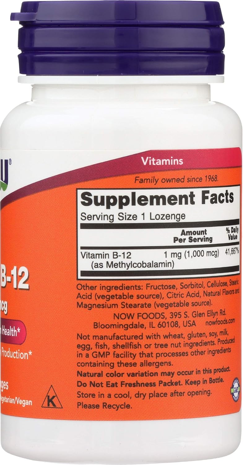 Now Foods Brain B 12 1000 mcg Pastillas Sublinguales, 100 unidades