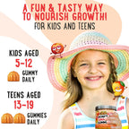 OH MY CHEWY Gomitas de Crecimiento para Niños y Adolescentes - Suplemento con Calcio, Zinc, Vitamina D3, K2, Espirulina y Astrágalo - Sabor Melocotón y Mango 60 Unidades
