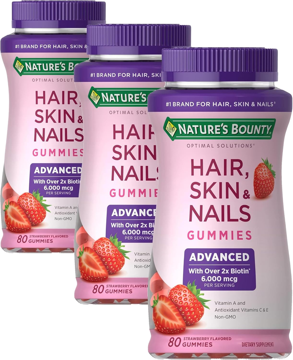 Nature's Bounty Biotina 6000 mcg Gominolas Sabor Fresa - 80 Gominolas (40 Dosis)