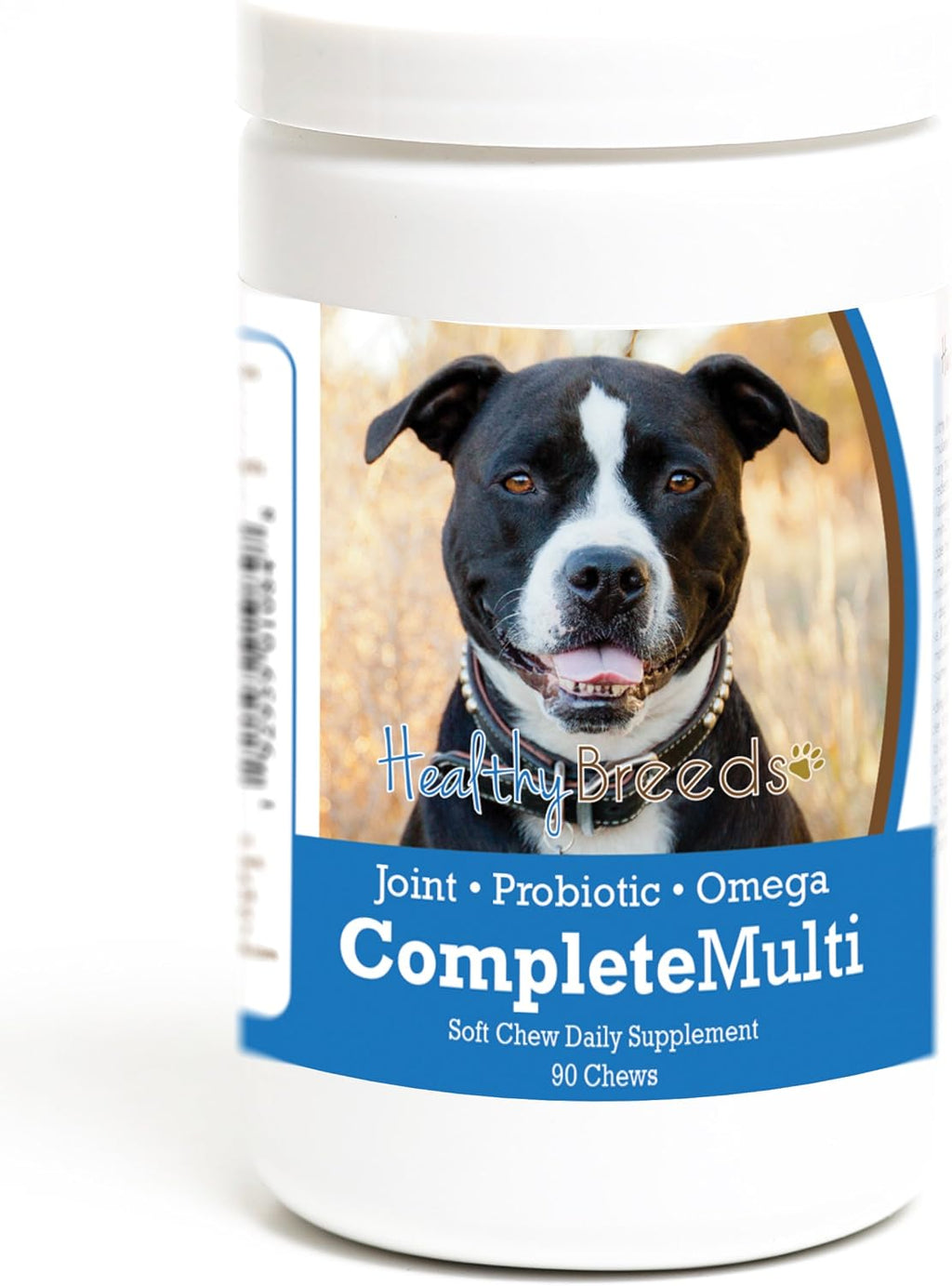 Healthy Breeds Multivitamínico Completo para Pit Bull con Probióticos, Glucosamina, Condroitina y Omega - 90 Golosinas Masticables Blandas