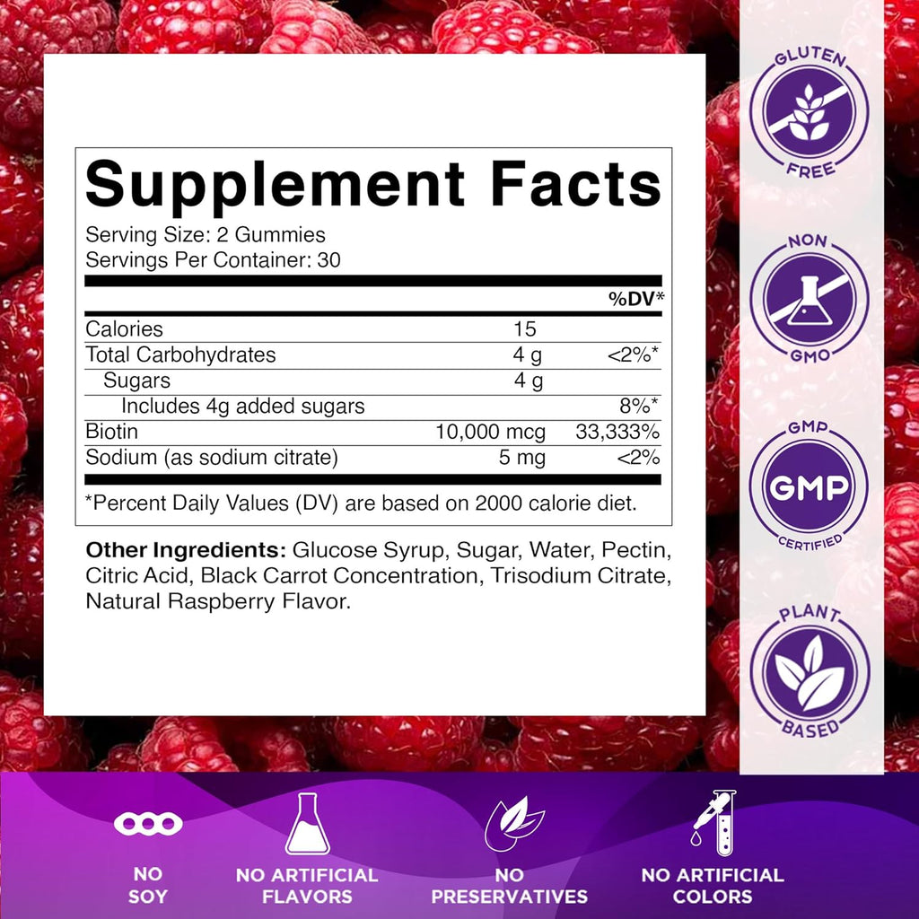 Vitamatic Biotin Gummies 10.000 mcg – Gominolas veganas de biotina – 60 unidades