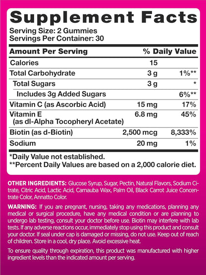 PINK Hair Skin Nails Gummies con 2.500 mcg – El funcionamiento normal del sistema nervioso. – Image 2