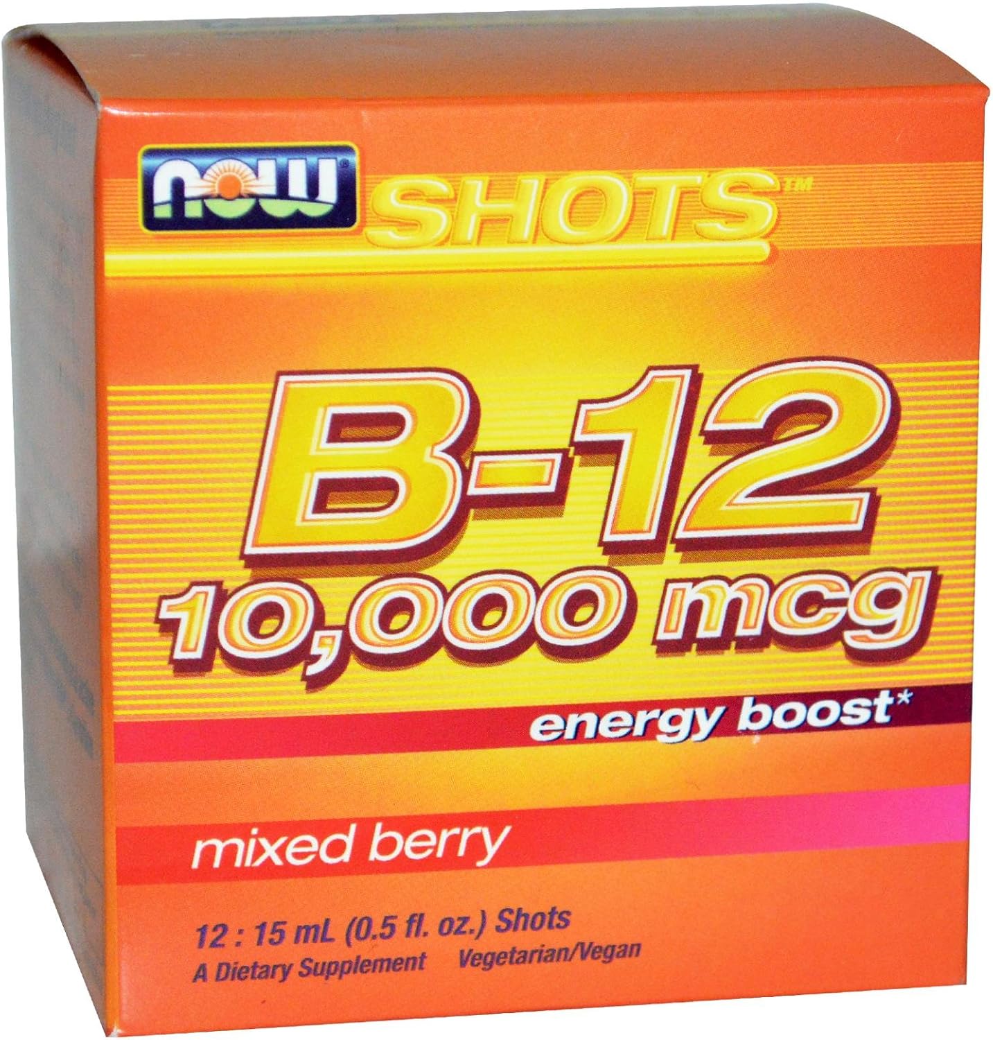NOW Foods Shots Líquido B12 Energy Boost Sabor Bayas Mixtas 10000 mcg - 12 Viales