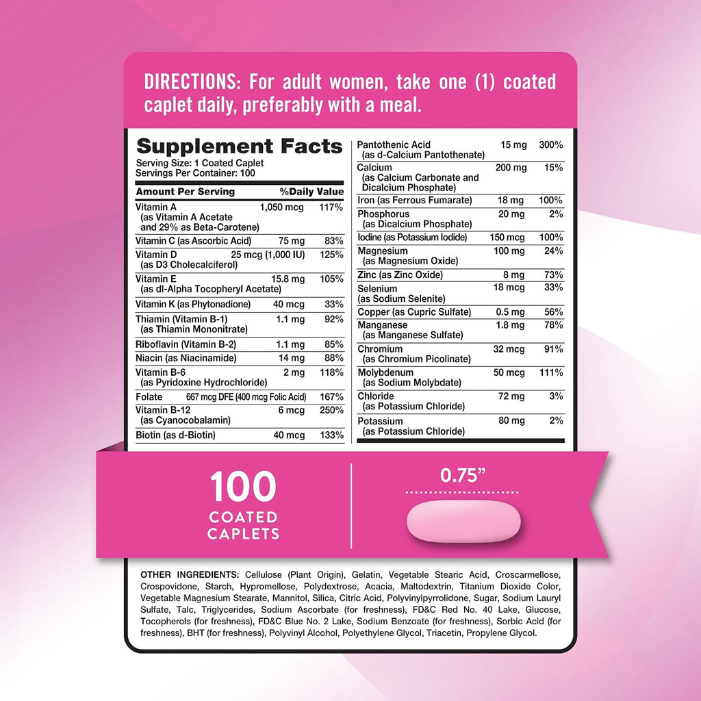 Nature's Truth Multivitamínico para Mujeres con Hierro | 100 Comprimidos | Sin OGM y Sin Gluten