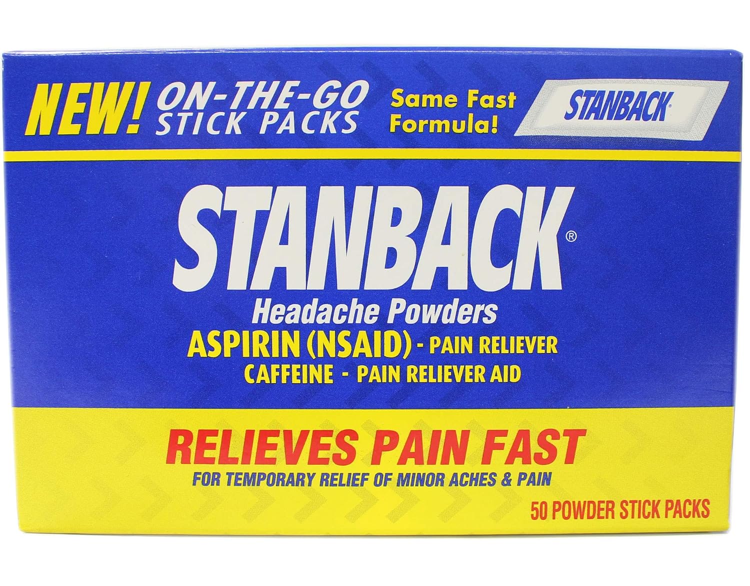 Polvos para el Dolor de Cabeza Stanback, 50 sobres - Aspirina y Cafeína