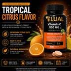 LUAL Vitamina C 500 mg Comprimidos Masticables Sabor Tropical, 200 Unidades