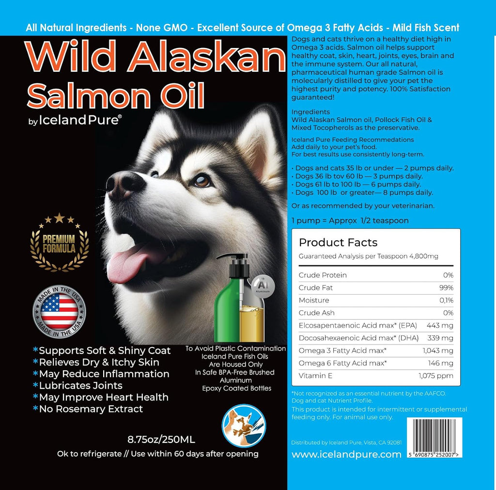 Wild Alaskan Salmon Oil for Dogs and Cats by Iceland Pure