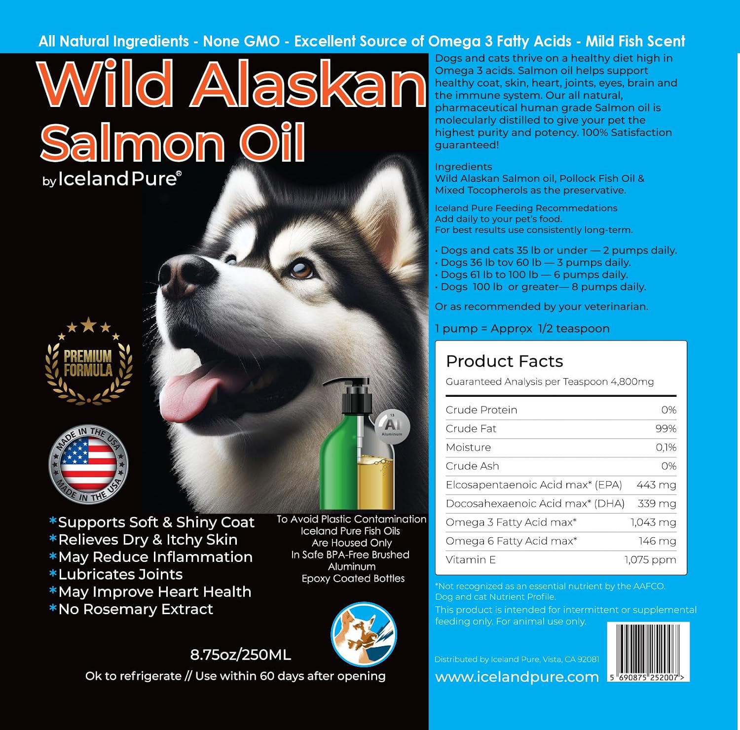 Wild Alaskan Salmon Oil for Dogs and Cats by Iceland Pure