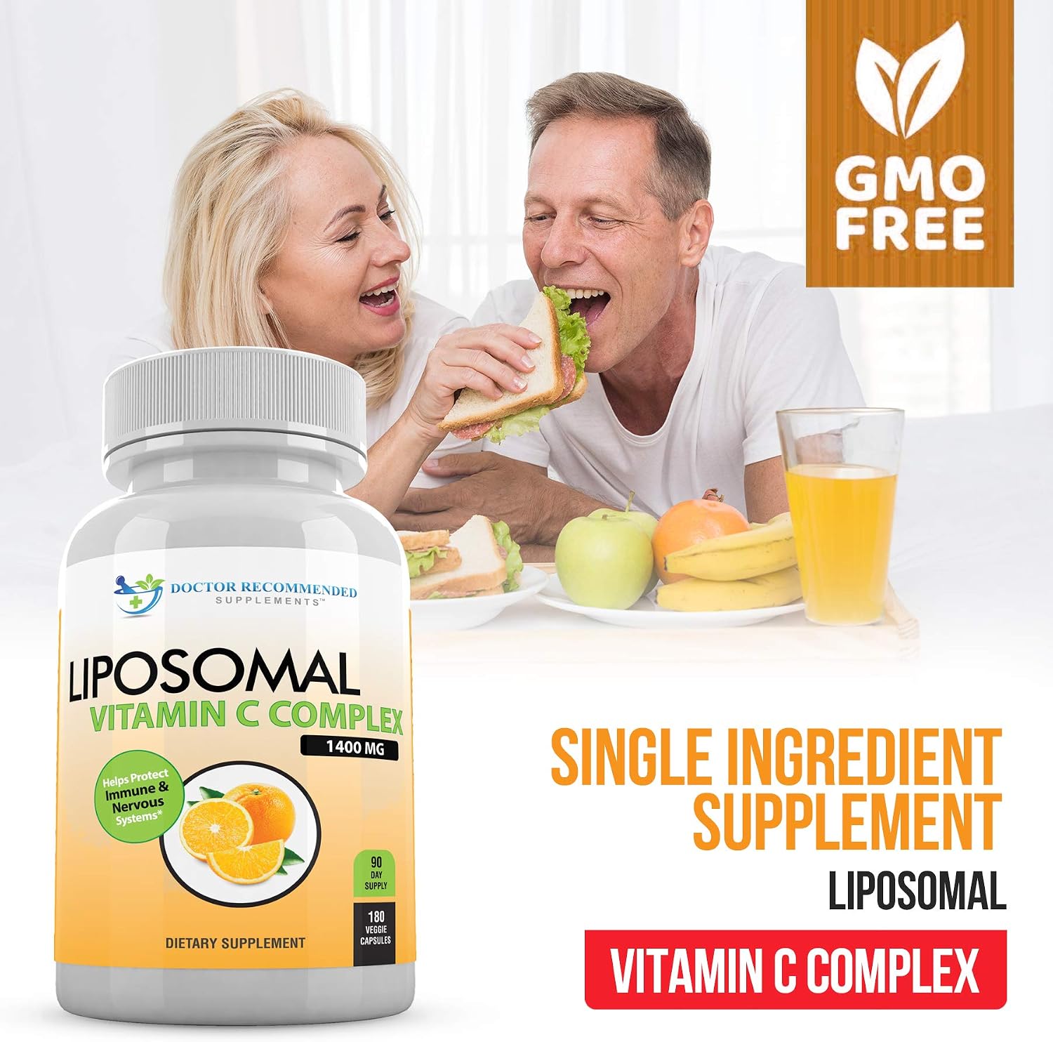 Liposomal Vitamin C 1400mg Per Serving - 180 Veggie Capsules High Absorption Ascorbic Acid