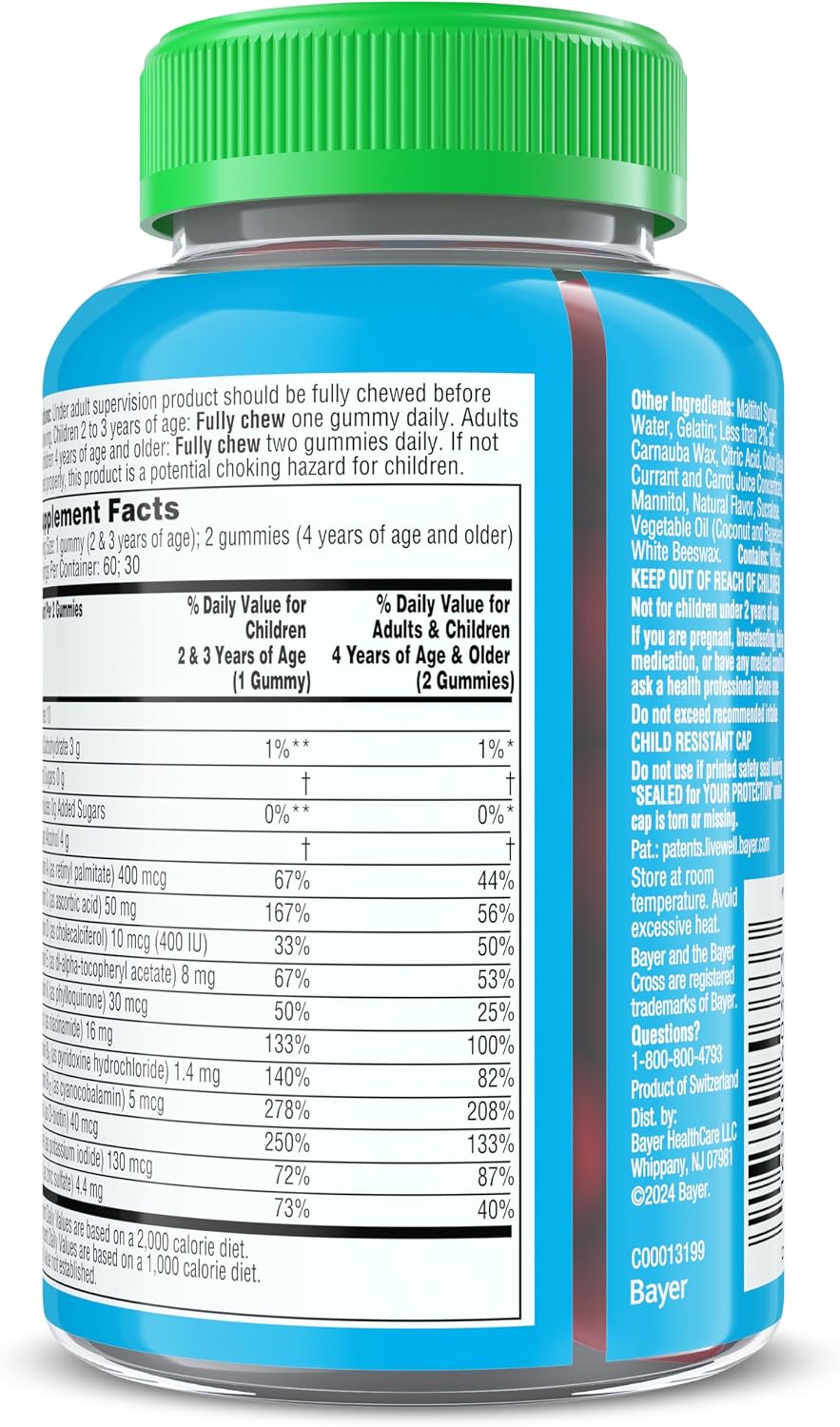 Flintstones Multivitaminas para Niños, Gominolas Sin Azúcar, con Vitaminas A, C, E, B6 y B12, Sabor Frambuesa, 60 Gominolas