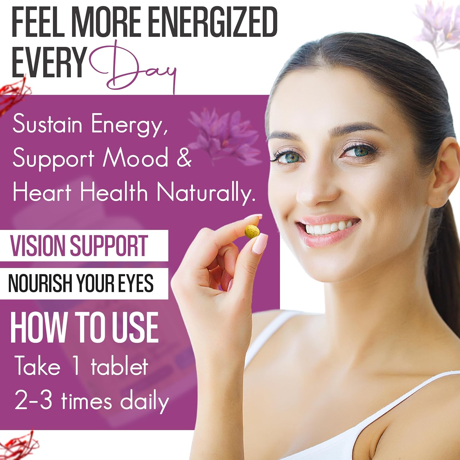 EXIR Suplemento de Azafrán 30mg – 120 Comprimidos – Para la Salud Visual, el Ánimo y el Corazón