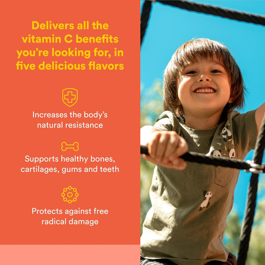 Natural Factors, Vitamina C 500 mg, Masticable para Niños, Apoya Huesos y Dientes Saludables, Sabor Naranja, Vegano, Sin Gluten, 90 obleas