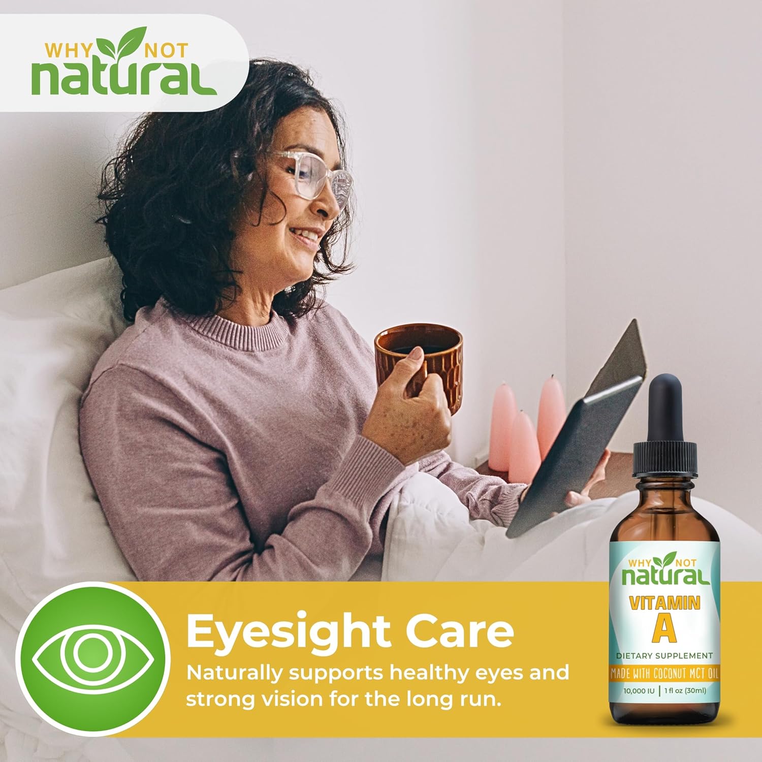 Why Not Natural Vitamina A Líquida 10000 UI - Retinilo Palmitato con Aceite MCT de Coco - Suplemento Vegano para la Piel - 30 ml