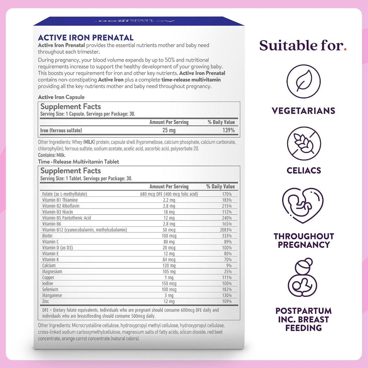 Active Iron Hierro 25mg + Multivitamínico Prenatal, 30 Cápsulas + 30 Comprimidos - görsel 8