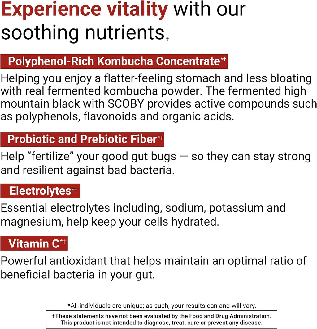 ACTIVATEDYOU Daily Digestive Tonic - Tónico Digestivo Diario con Kombucha, Vinagre de Manzana, Prebióticos y Vitamina C - Sabor Berry Lemonade (30 Servicios)