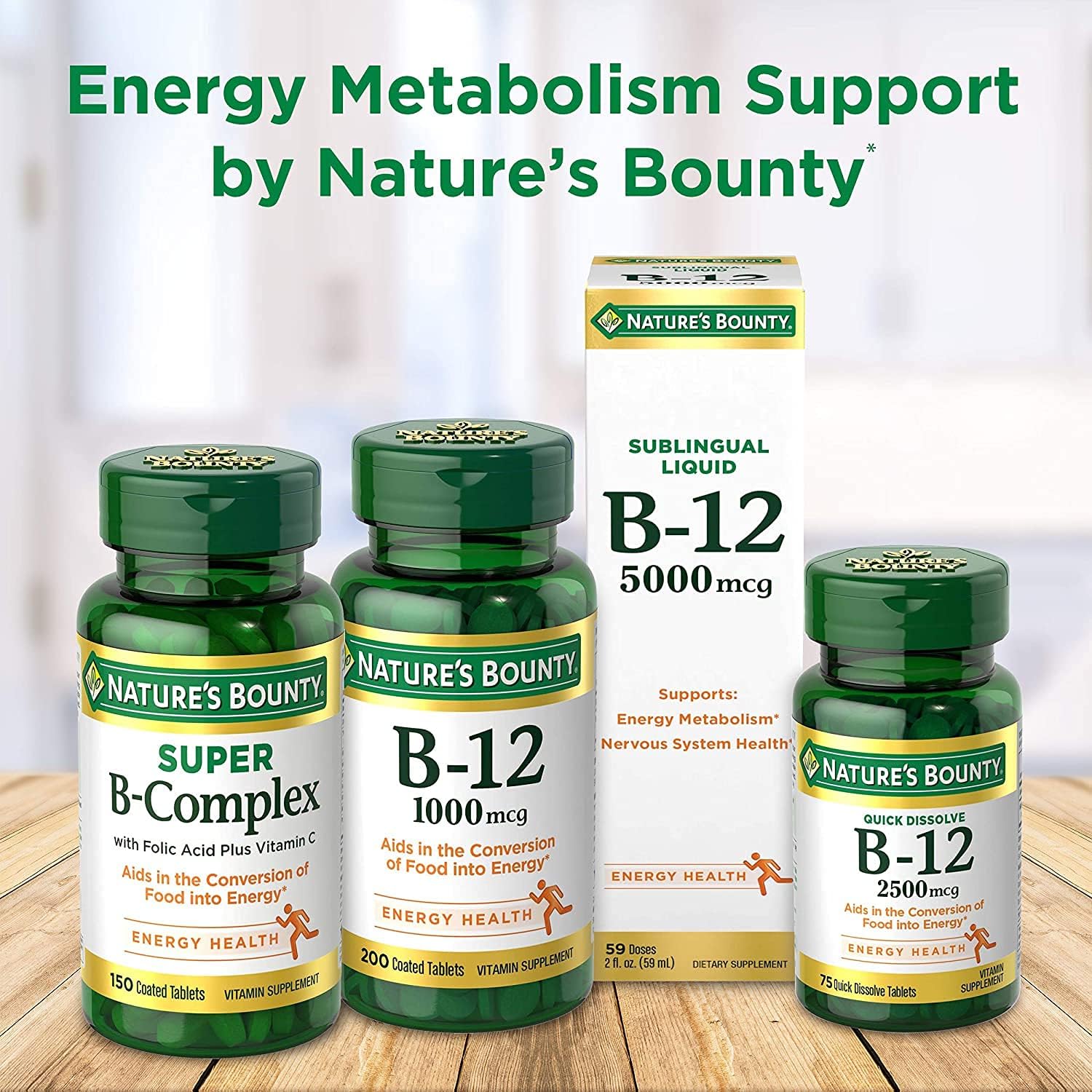 Nature's Bounty Vitamina B12 1000 mcg Comprimidos, 100 Comprimidos por Envase (Pack de 9)
