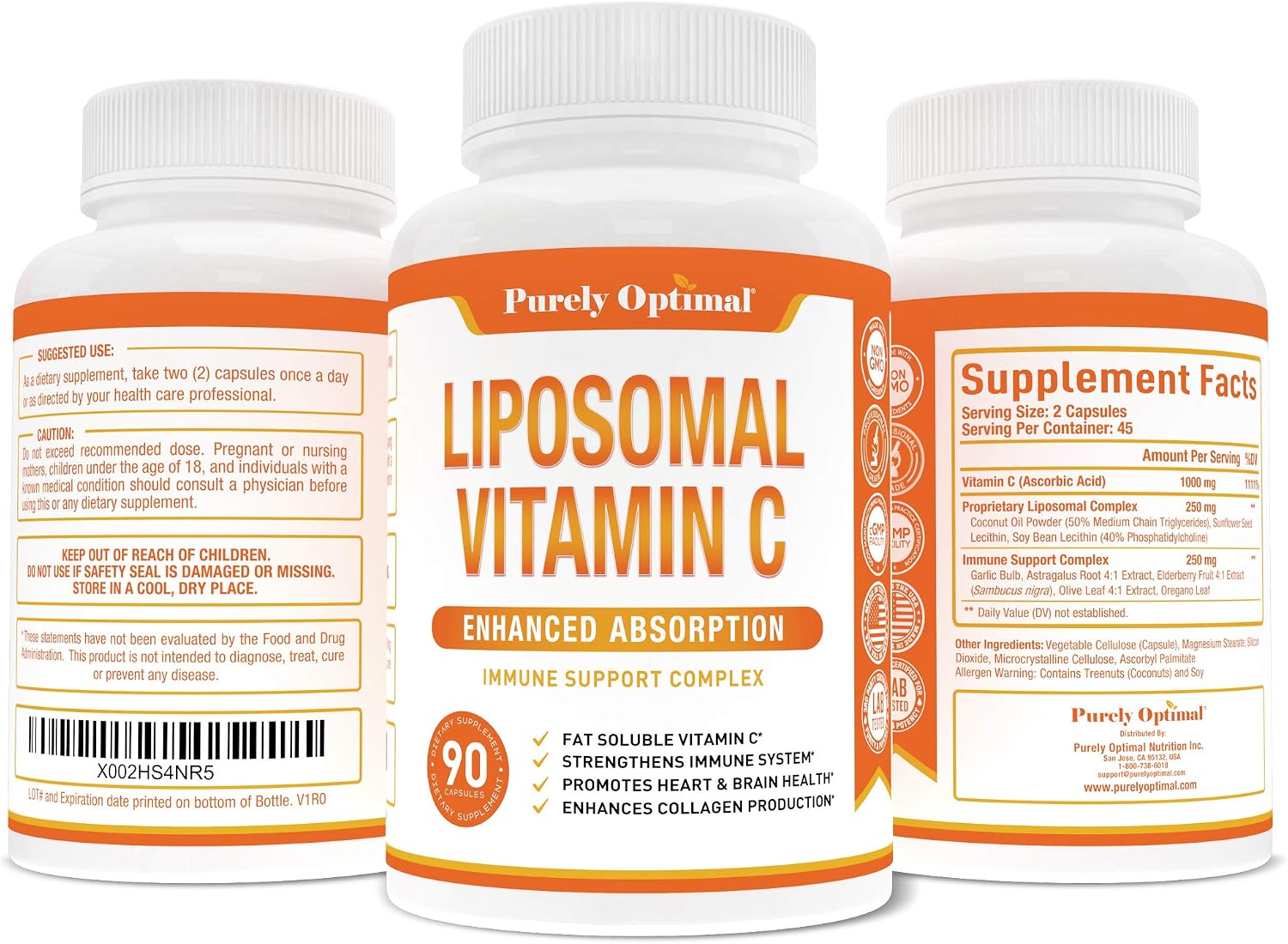 Purely Optimal Liposomal Vitamina C 1000 mg - 90 Cápsulas