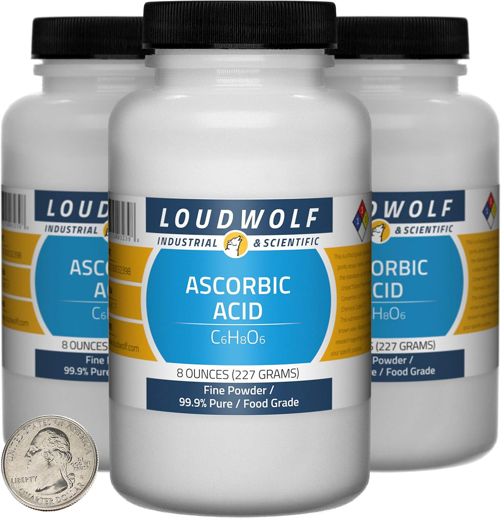 Ácido Ascórbico / 1.5 Libras / 3 Botellas / 99.9% Pureza Alimentaria / Polvo Fino